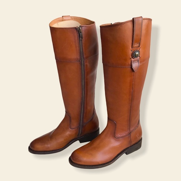 Frye Jayden Button Zip Up Cognac Brown Leather Equestrian Knee High Tall Boots - Picture 15 of 16